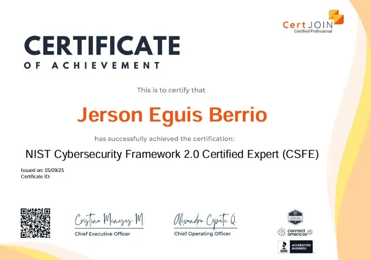 Muestra referencial del certificado CSFE